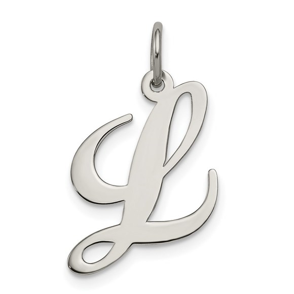 Sterling Silver Rhodium-plated Fancy Script Letter L Initial Charm - Picture 1 of 4